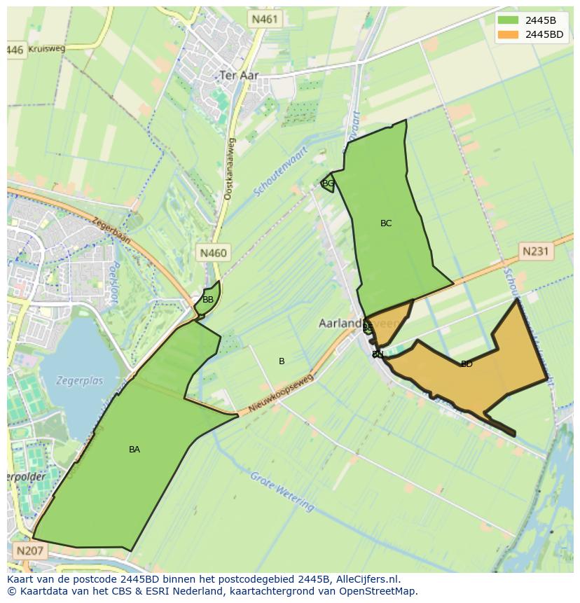 Afbeelding van het postcodegebied 2445 BD op de kaart.