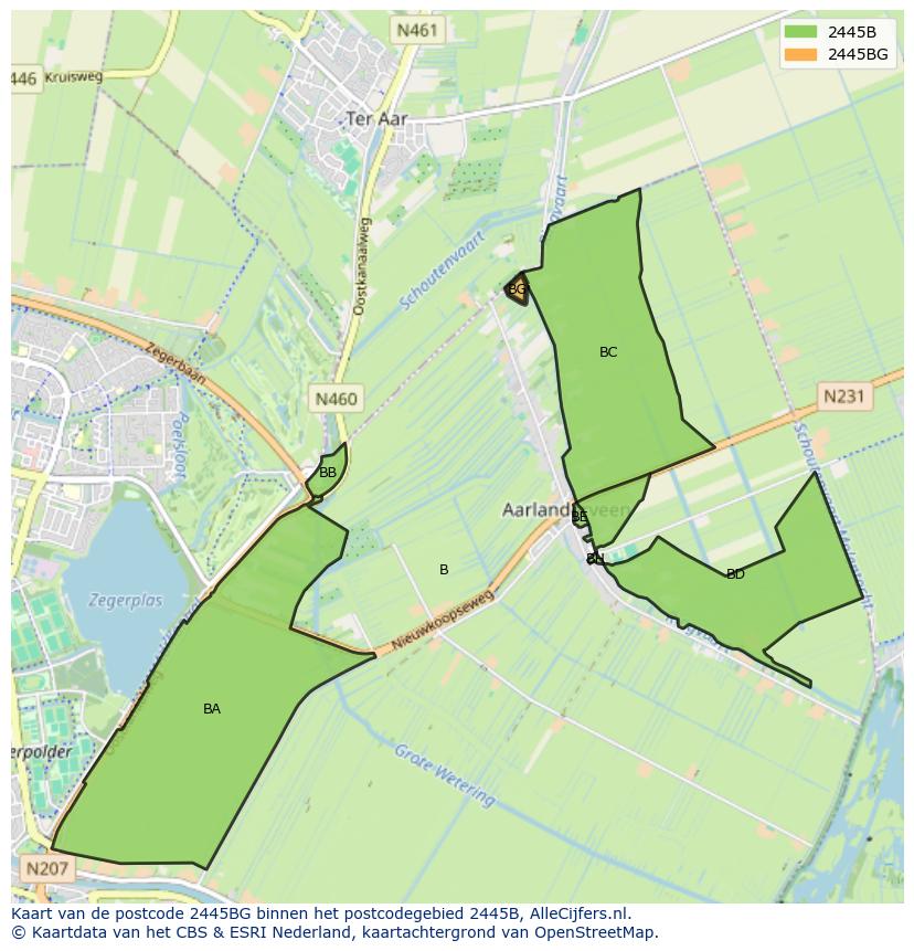 Afbeelding van het postcodegebied 2445 BG op de kaart.