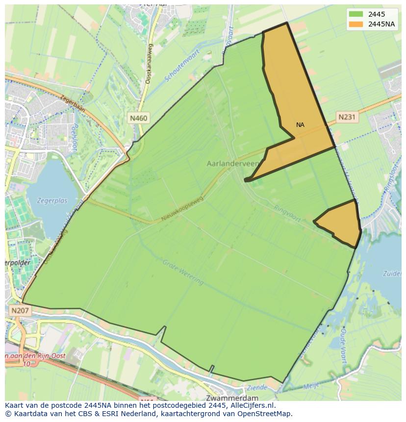 Afbeelding van het postcodegebied 2445 NA op de kaart.