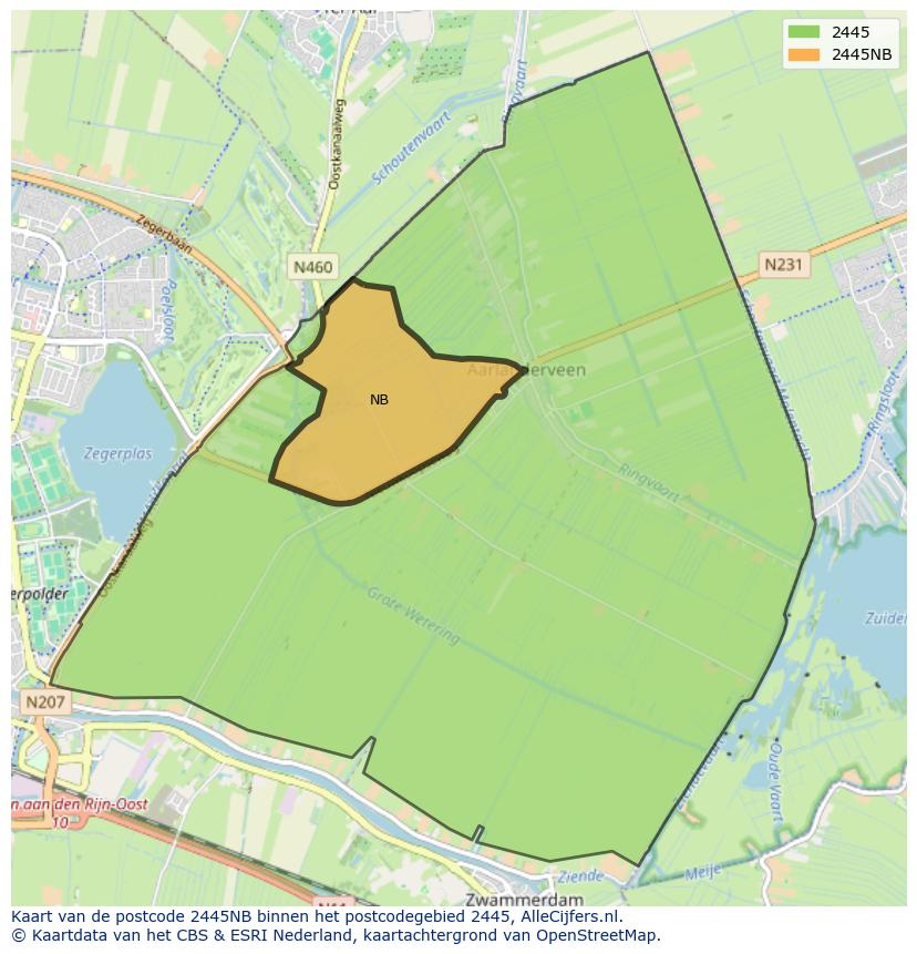 Afbeelding van het postcodegebied 2445 NB op de kaart.