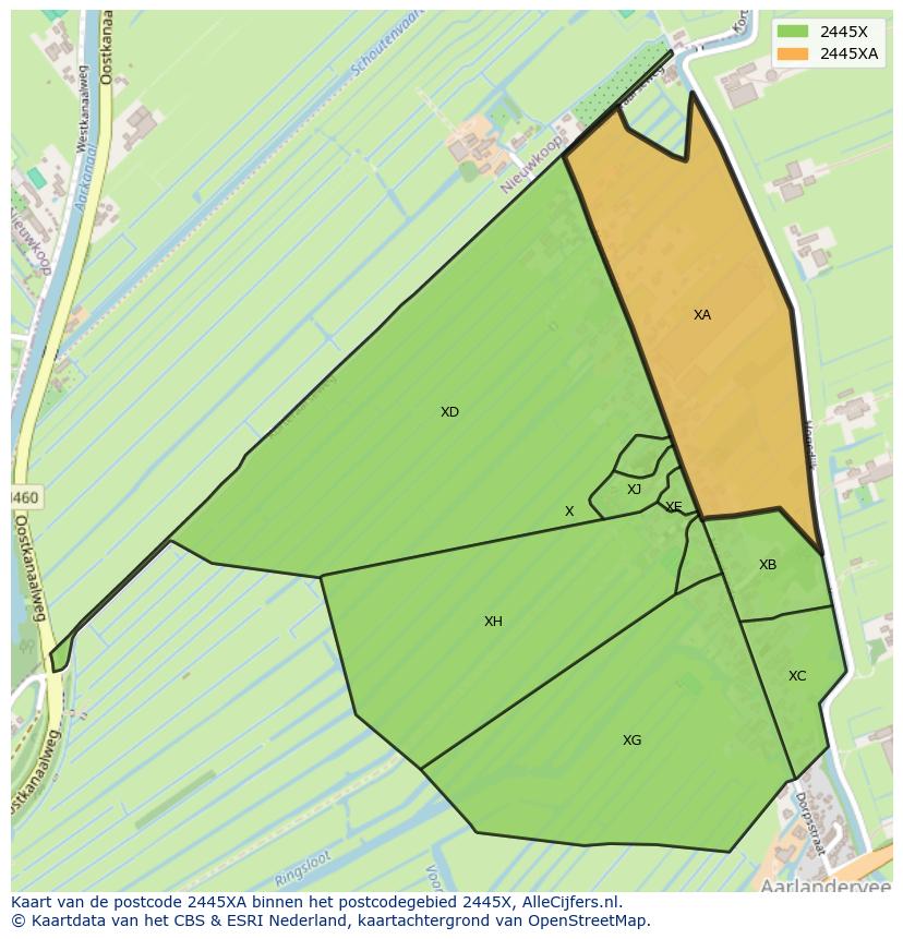 Afbeelding van het postcodegebied 2445 XA op de kaart.