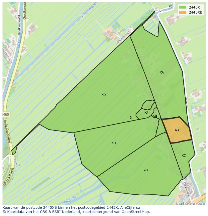 Afbeelding van het postcodegebied 2445 XB op de kaart.