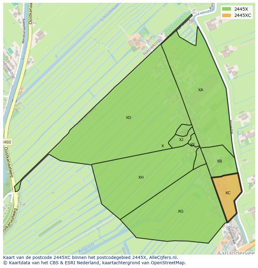 Afbeelding van het postcodegebied 2445 XC op de kaart.