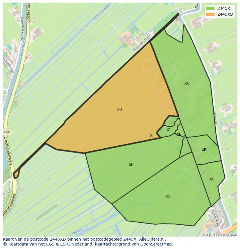 Afbeelding van het postcodegebied 2445 XD op de kaart.