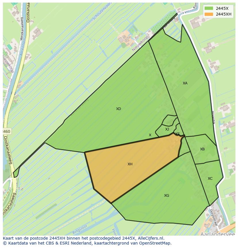Afbeelding van het postcodegebied 2445 XH op de kaart.