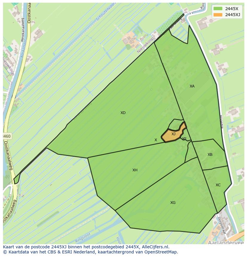 Afbeelding van het postcodegebied 2445 XJ op de kaart.