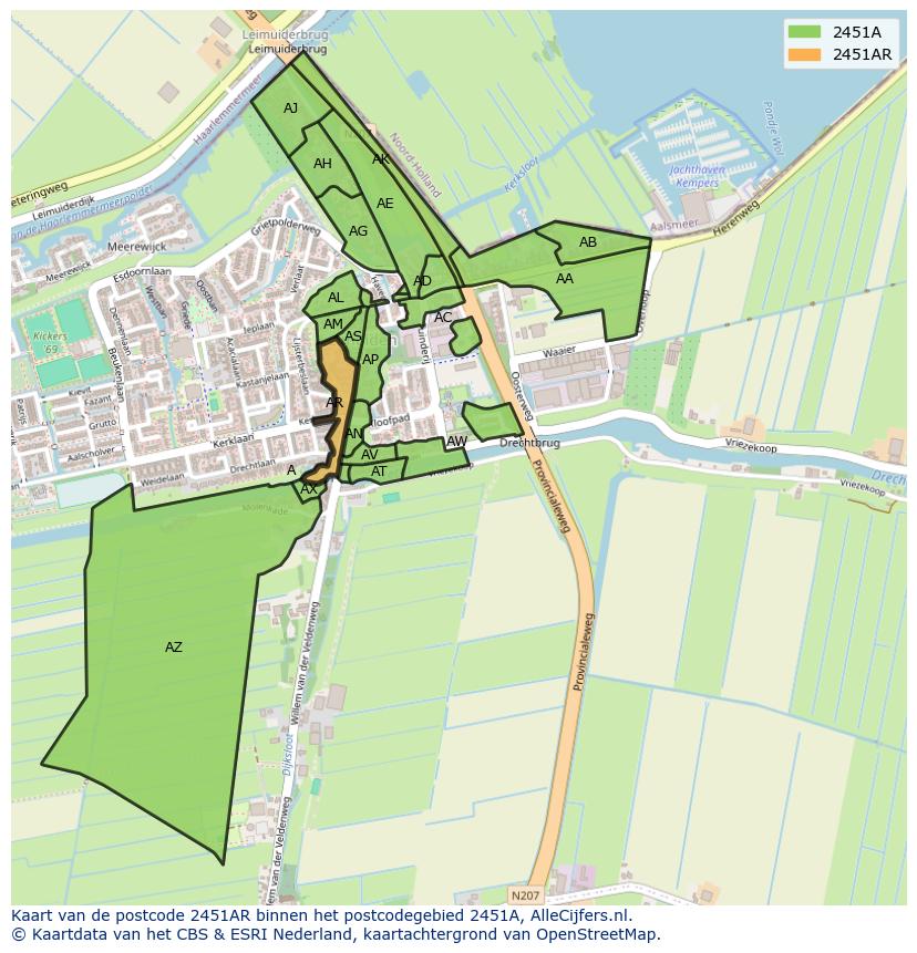 Afbeelding van het postcodegebied 2451 AR op de kaart.