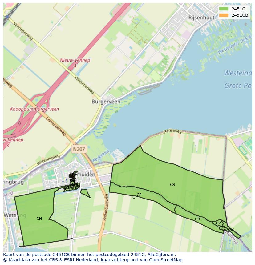 Afbeelding van het postcodegebied 2451 CB op de kaart.