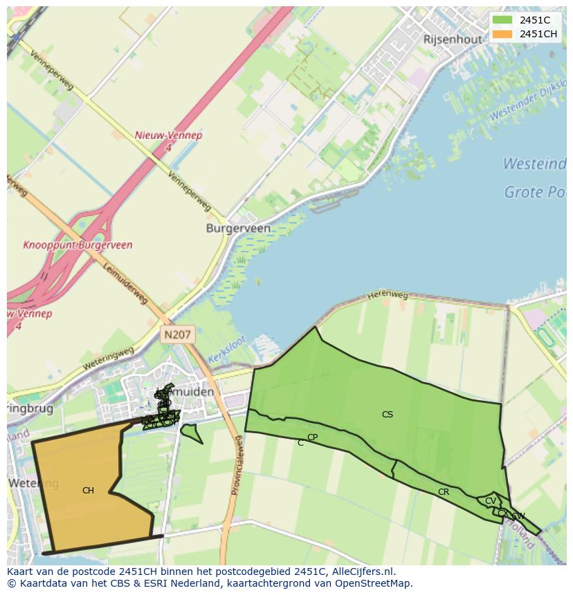 Afbeelding van het postcodegebied 2451 CH op de kaart.