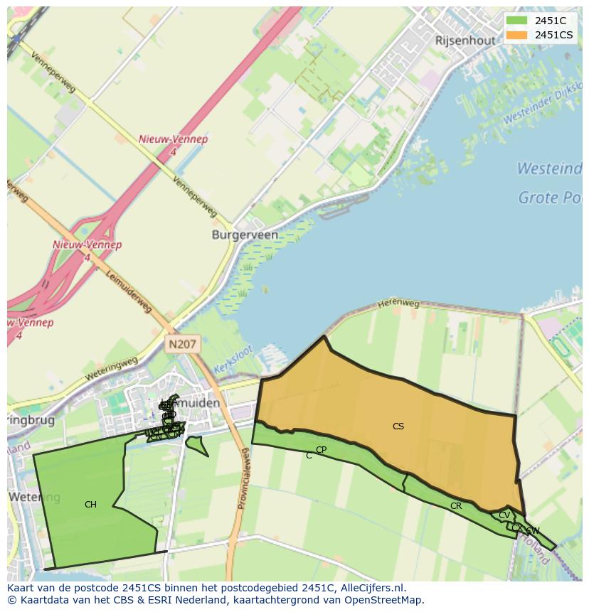 Afbeelding van het postcodegebied 2451 CS op de kaart.