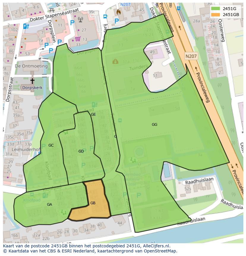 Afbeelding van het postcodegebied 2451 GB op de kaart.