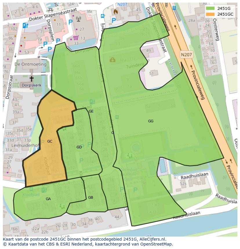 Afbeelding van het postcodegebied 2451 GC op de kaart.