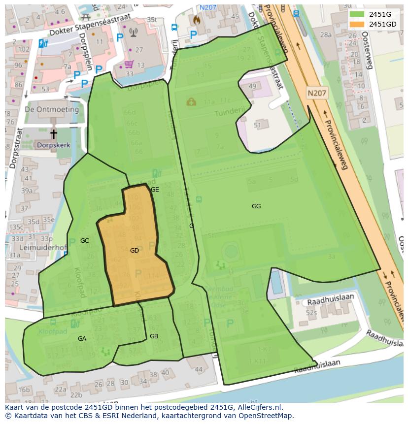 Afbeelding van het postcodegebied 2451 GD op de kaart.