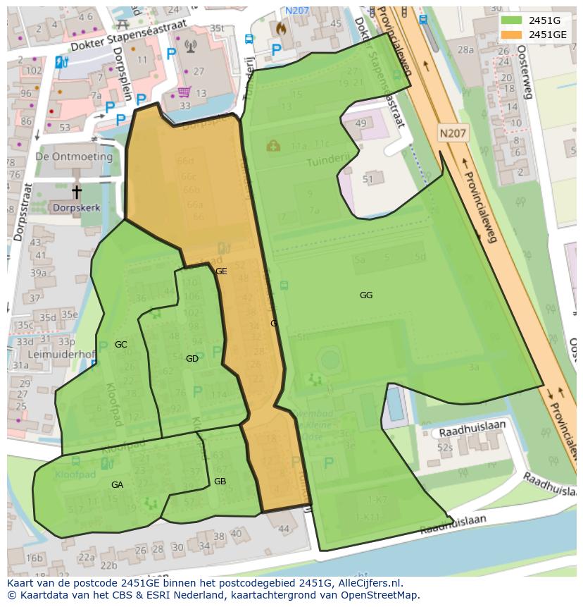 Afbeelding van het postcodegebied 2451 GE op de kaart.