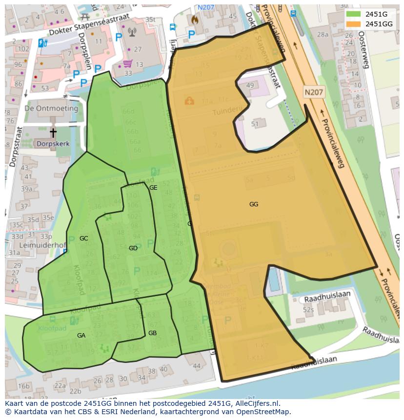 Afbeelding van het postcodegebied 2451 GG op de kaart.