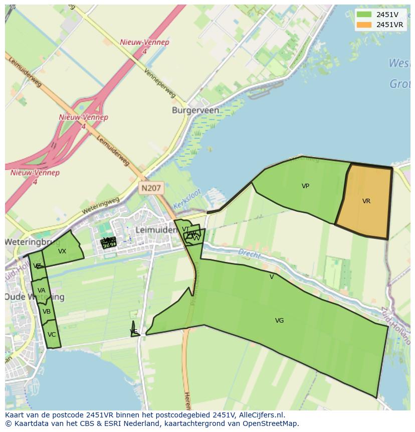Afbeelding van het postcodegebied 2451 VR op de kaart.