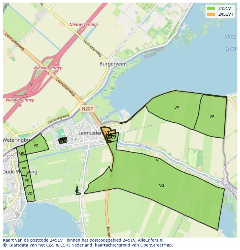 Afbeelding van het postcodegebied 2451 VT op de kaart.