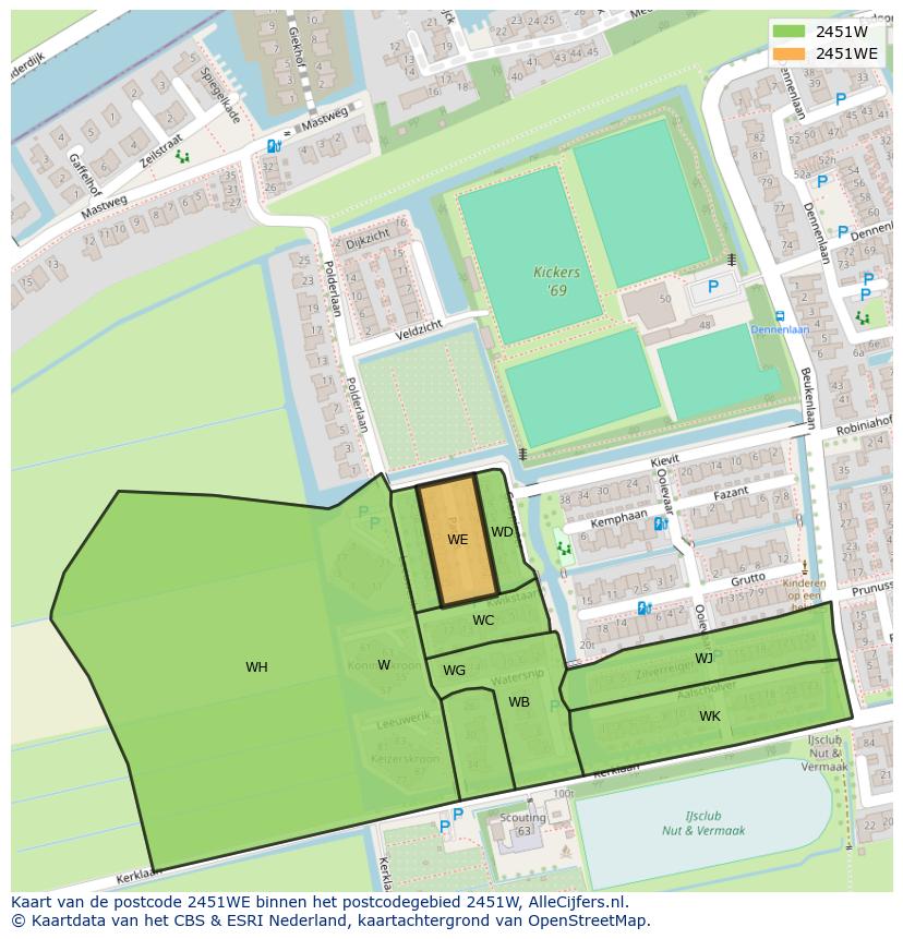 Afbeelding van het postcodegebied 2451 WE op de kaart.