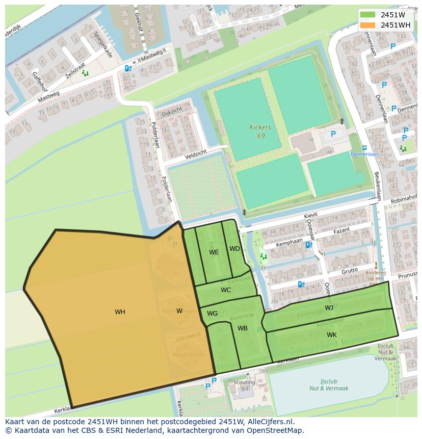 Afbeelding van het postcodegebied 2451 WH op de kaart.