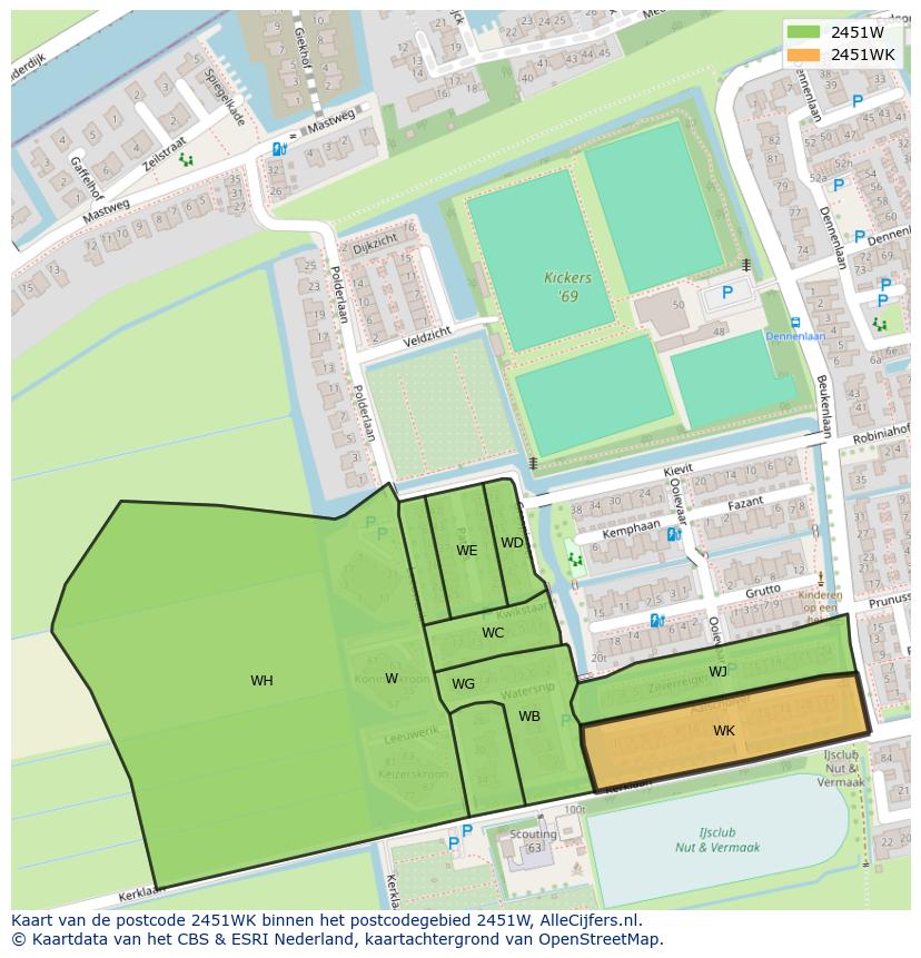 Afbeelding van het postcodegebied 2451 WK op de kaart.