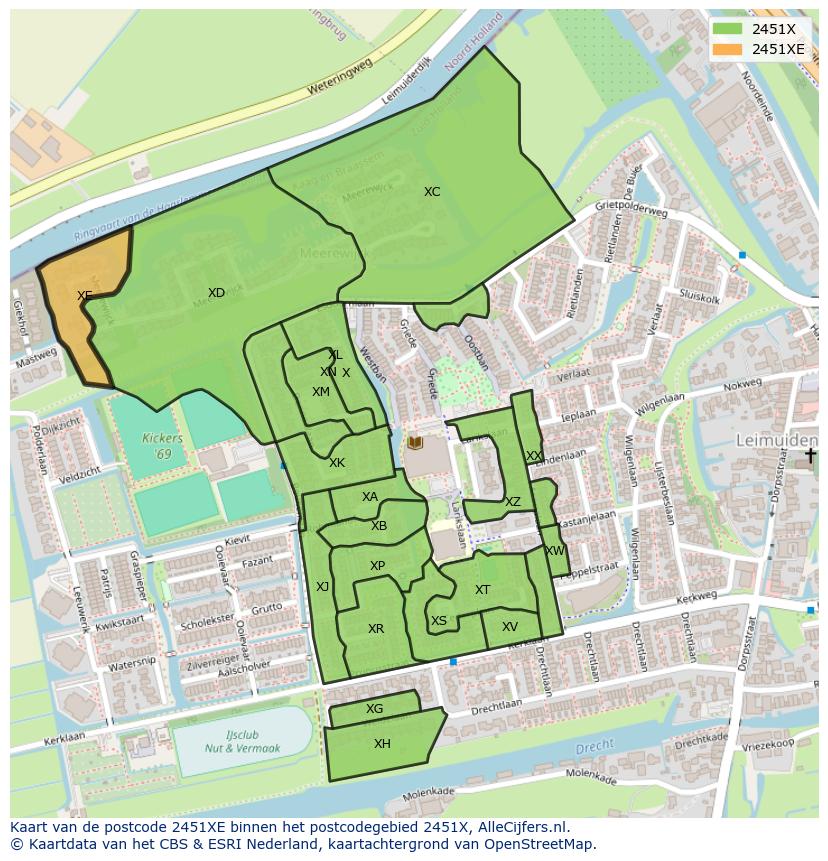 Afbeelding van het postcodegebied 2451 XE op de kaart.