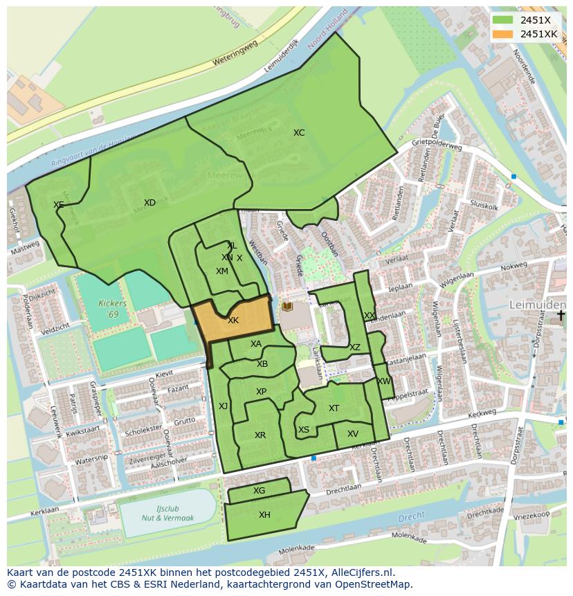 Afbeelding van het postcodegebied 2451 XK op de kaart.