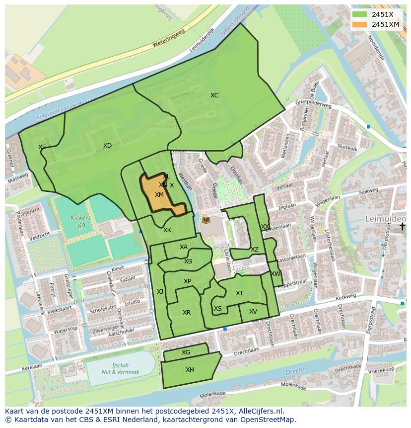 Afbeelding van het postcodegebied 2451 XM op de kaart.