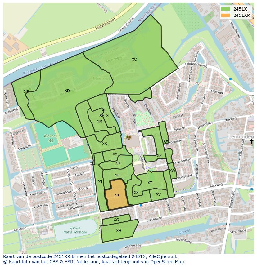 Afbeelding van het postcodegebied 2451 XR op de kaart.