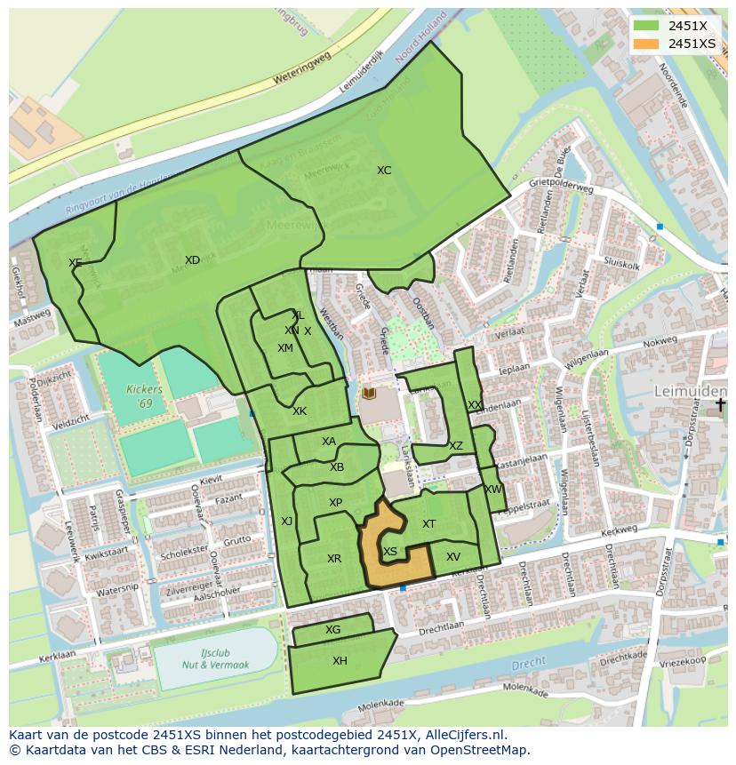 Afbeelding van het postcodegebied 2451 XS op de kaart.
