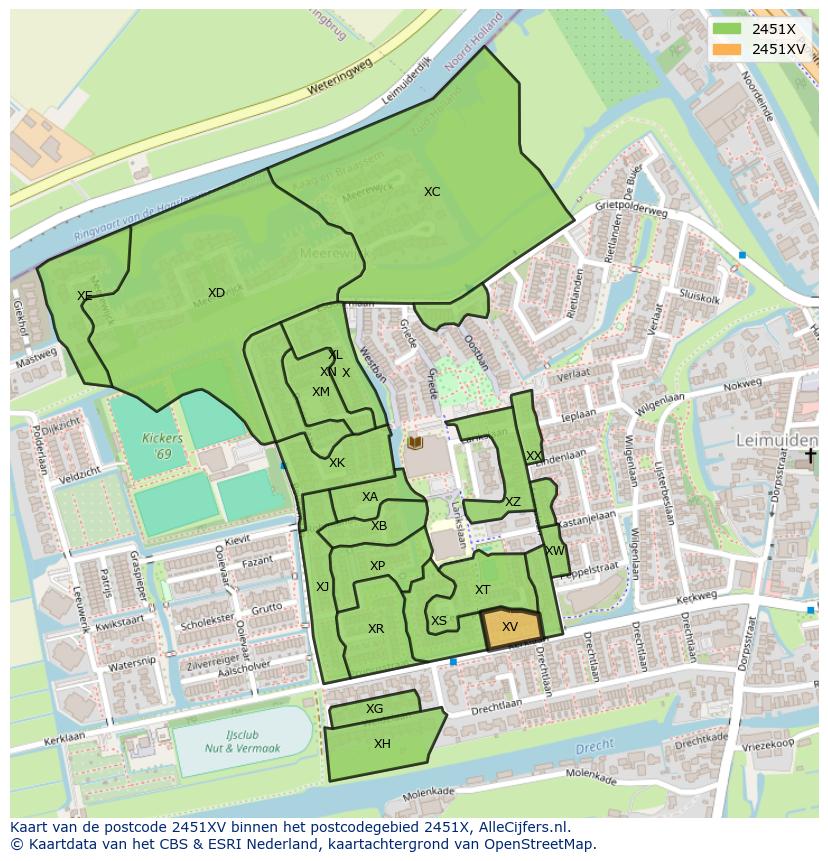 Afbeelding van het postcodegebied 2451 XV op de kaart.