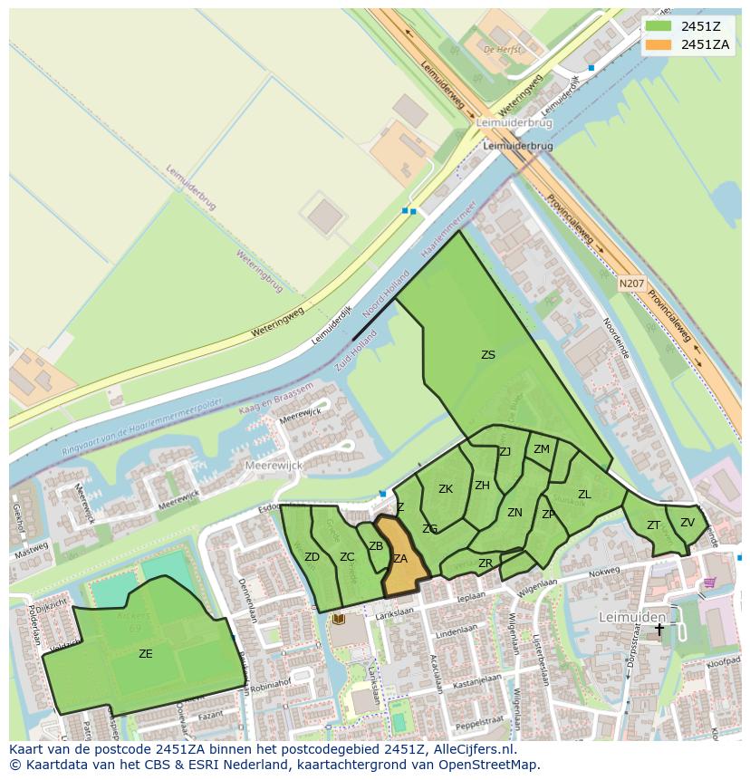 Afbeelding van het postcodegebied 2451 ZA op de kaart.