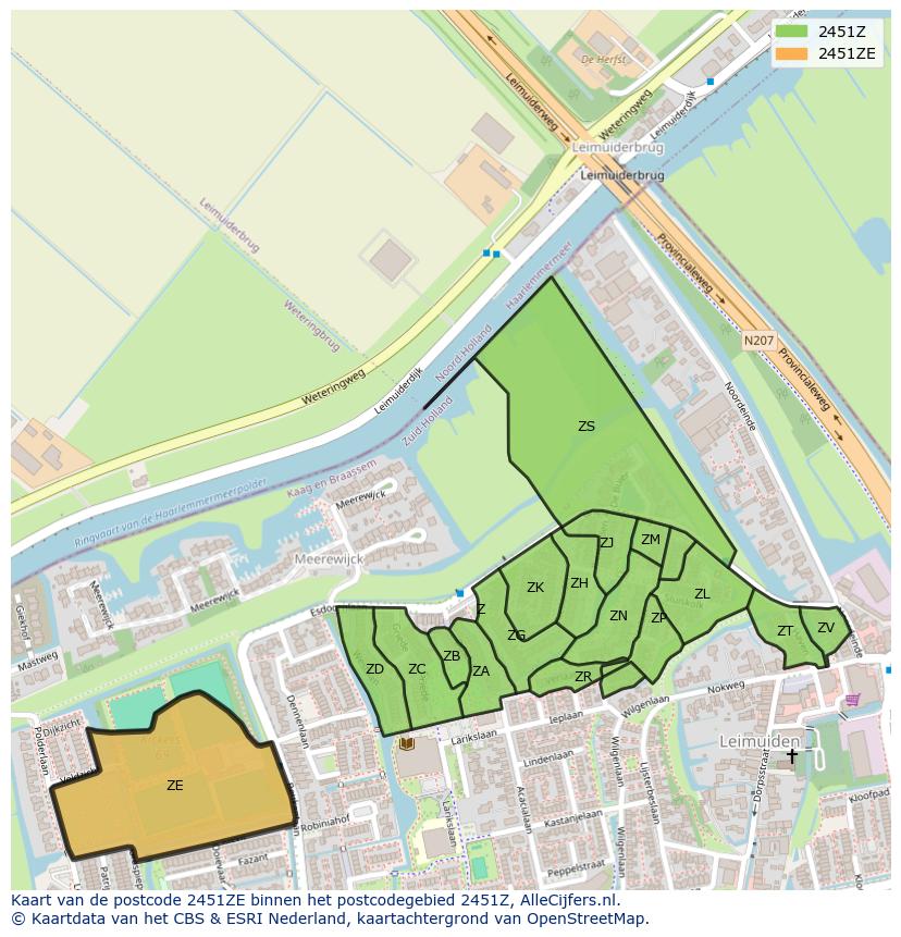 Afbeelding van het postcodegebied 2451 ZE op de kaart.