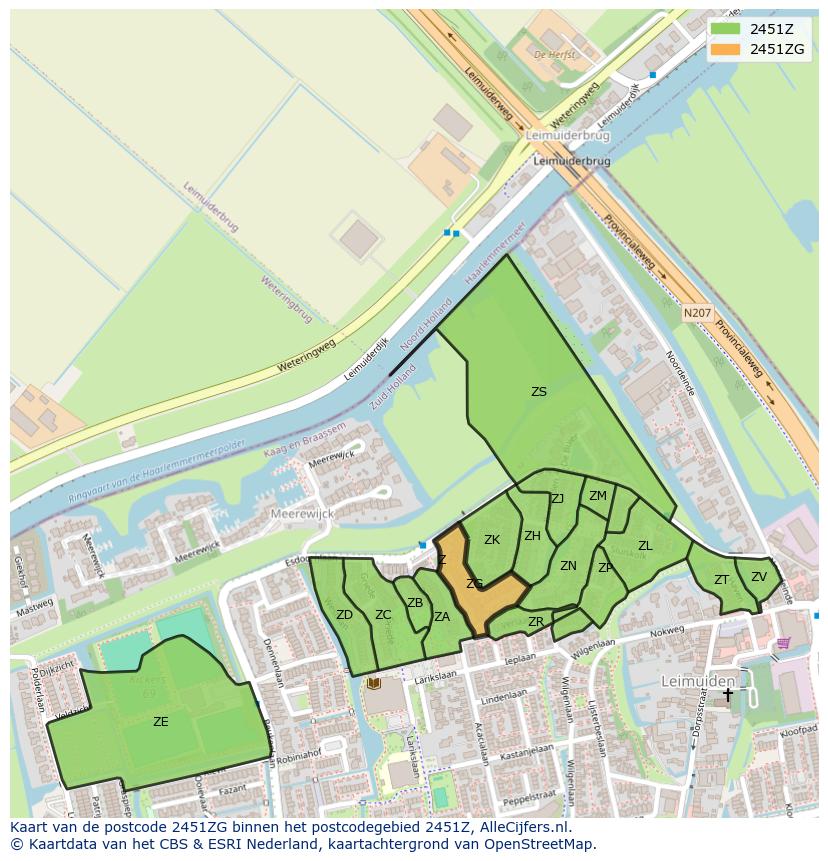 Afbeelding van het postcodegebied 2451 ZG op de kaart.