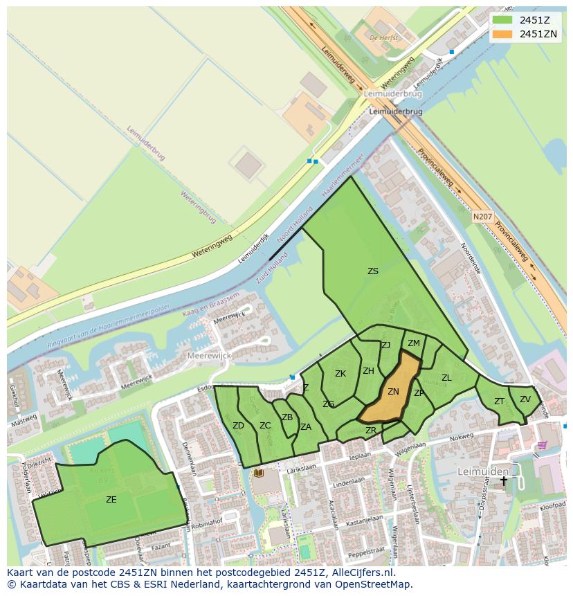 Afbeelding van het postcodegebied 2451 ZN op de kaart.
