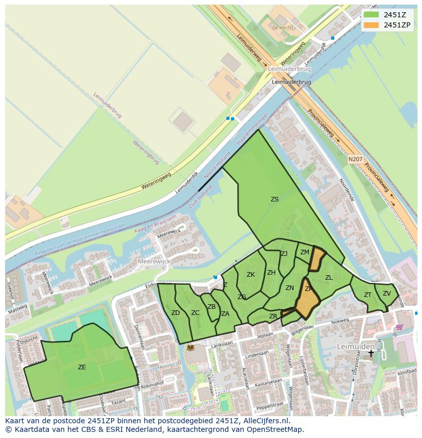Afbeelding van het postcodegebied 2451 ZP op de kaart.