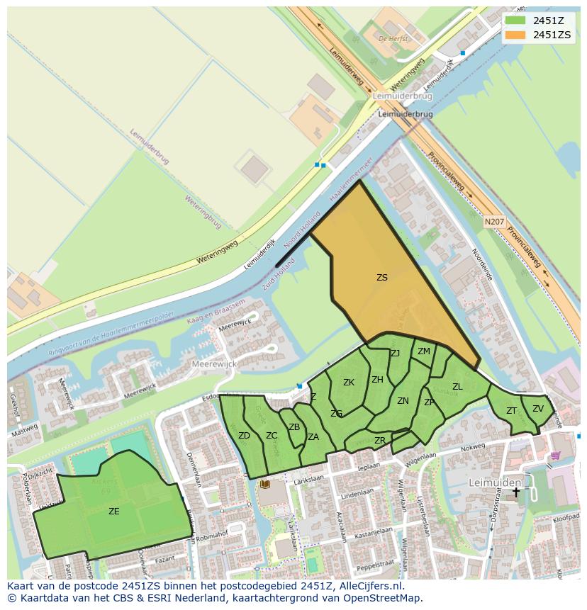 Afbeelding van het postcodegebied 2451 ZS op de kaart.
