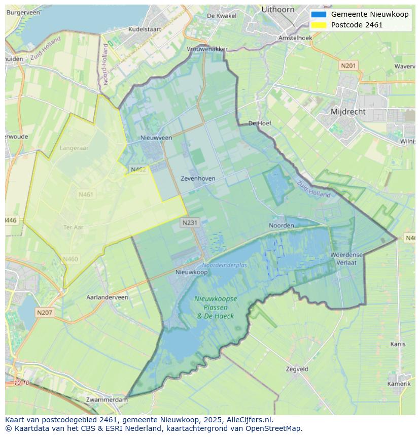 Afbeelding van het postcodegebied 2461 op de kaart.