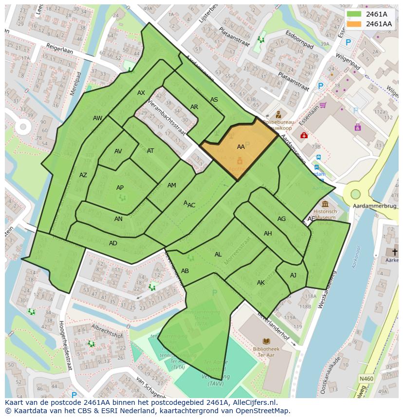 Afbeelding van het postcodegebied 2461 AA op de kaart.