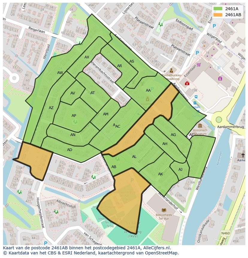 Afbeelding van het postcodegebied 2461 AB op de kaart.