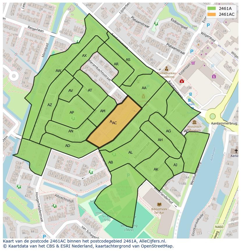 Afbeelding van het postcodegebied 2461 AC op de kaart.