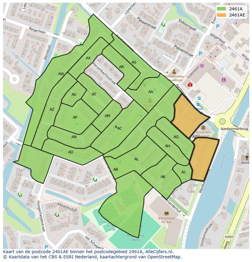 Afbeelding van het postcodegebied 2461 AE op de kaart.