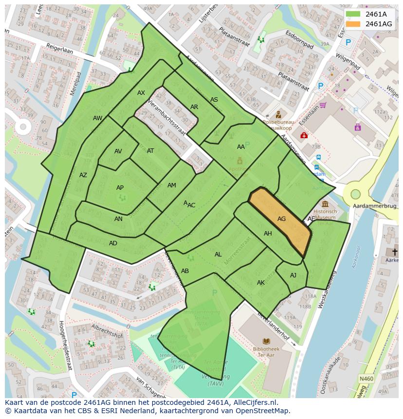 Afbeelding van het postcodegebied 2461 AG op de kaart.