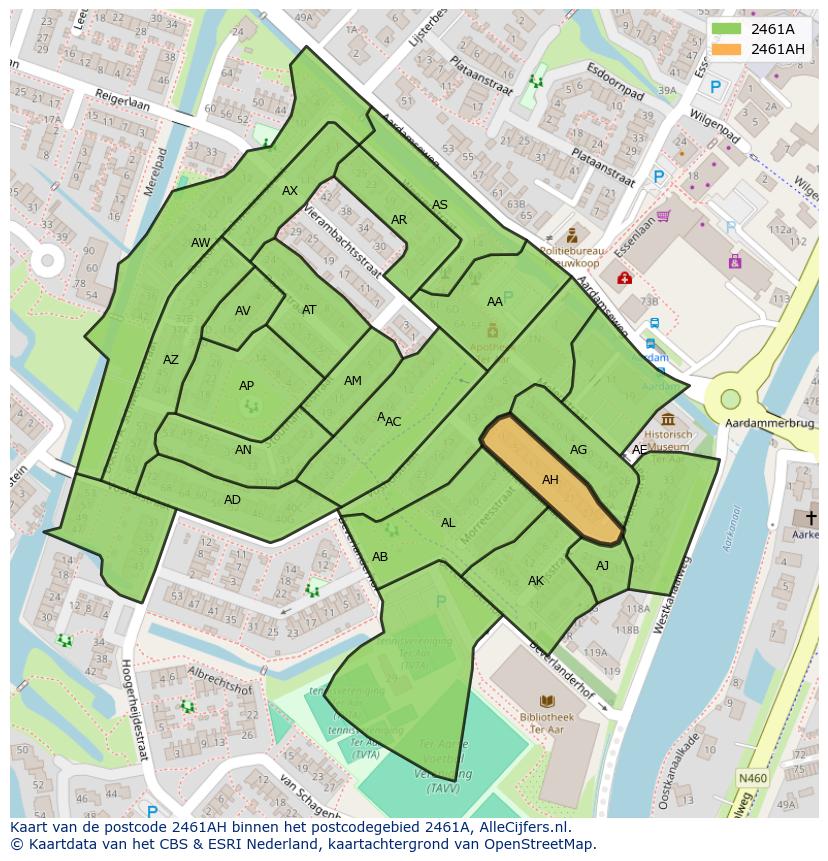 Afbeelding van het postcodegebied 2461 AH op de kaart.
