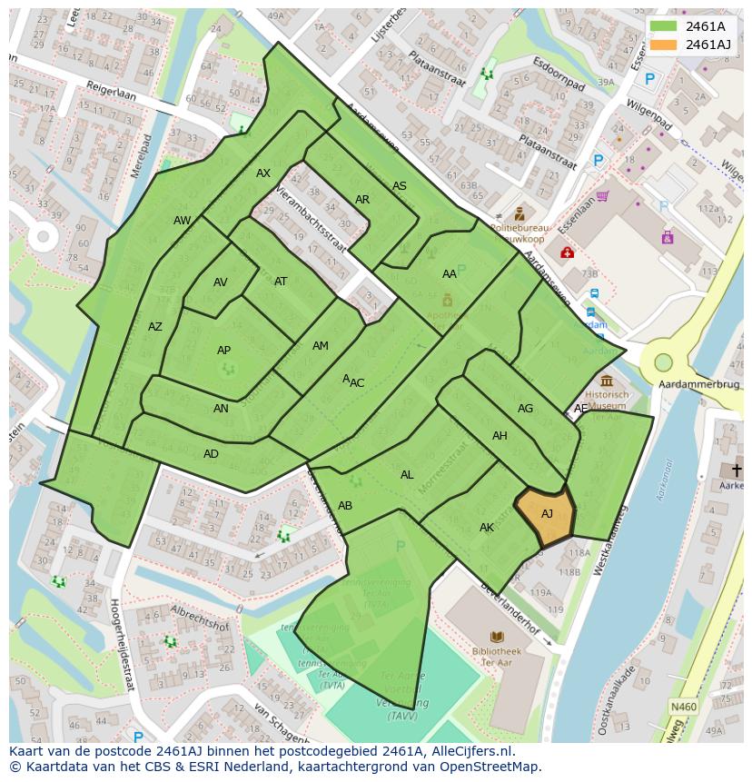 Afbeelding van het postcodegebied 2461 AJ op de kaart.