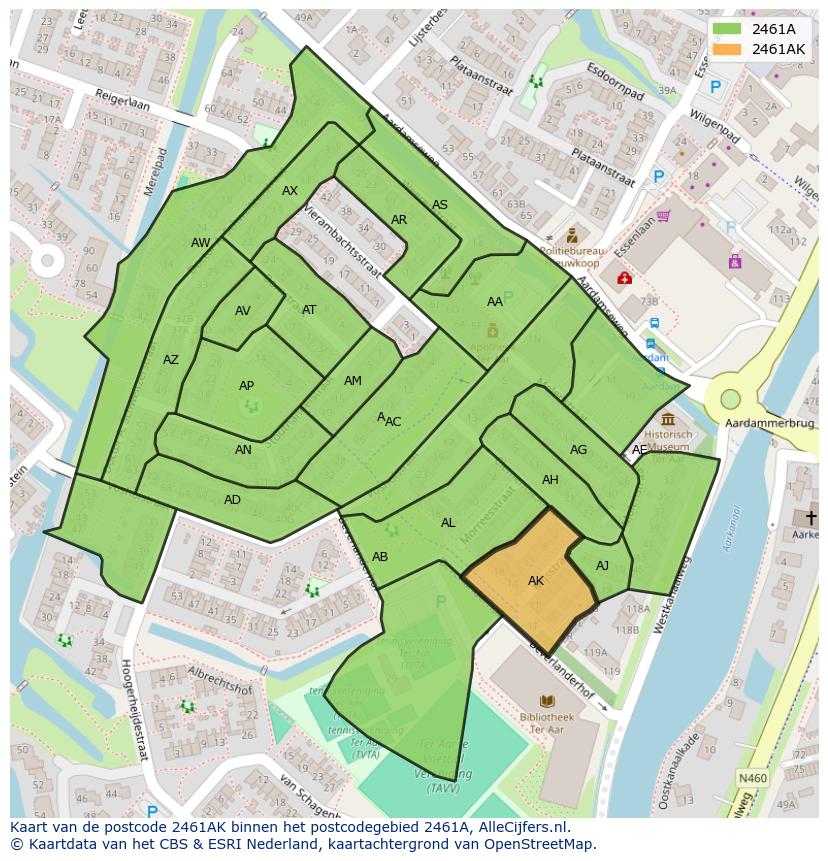 Afbeelding van het postcodegebied 2461 AK op de kaart.