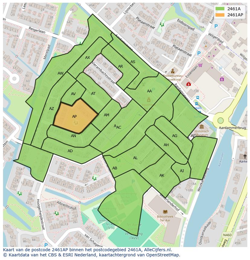 Afbeelding van het postcodegebied 2461 AP op de kaart.