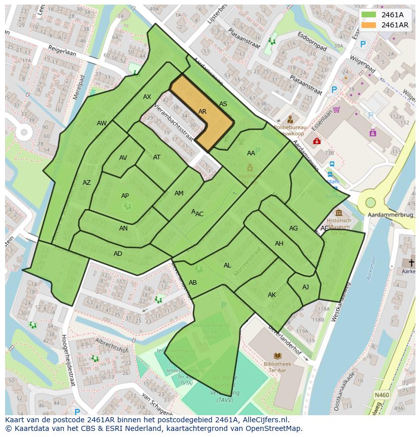 Afbeelding van het postcodegebied 2461 AR op de kaart.
