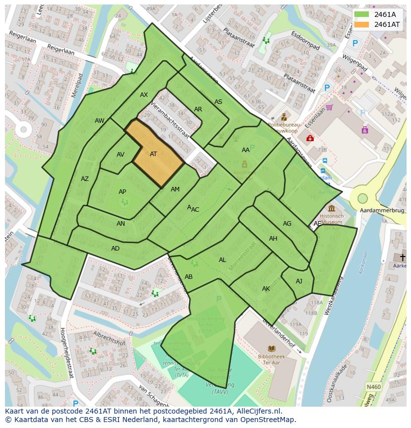Afbeelding van het postcodegebied 2461 AT op de kaart.