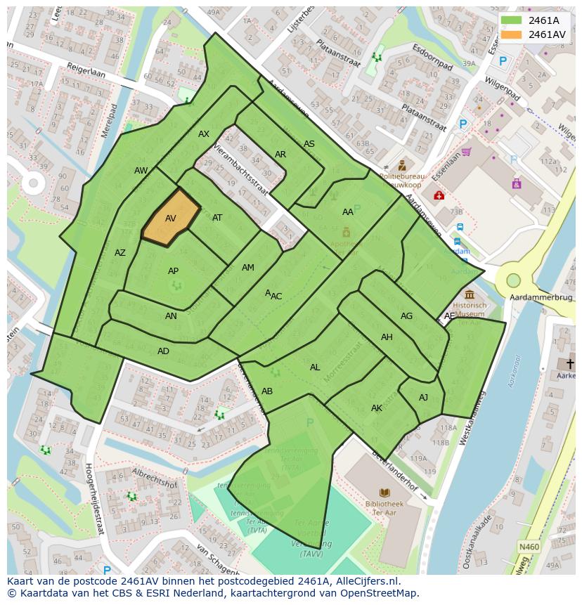 Afbeelding van het postcodegebied 2461 AV op de kaart.