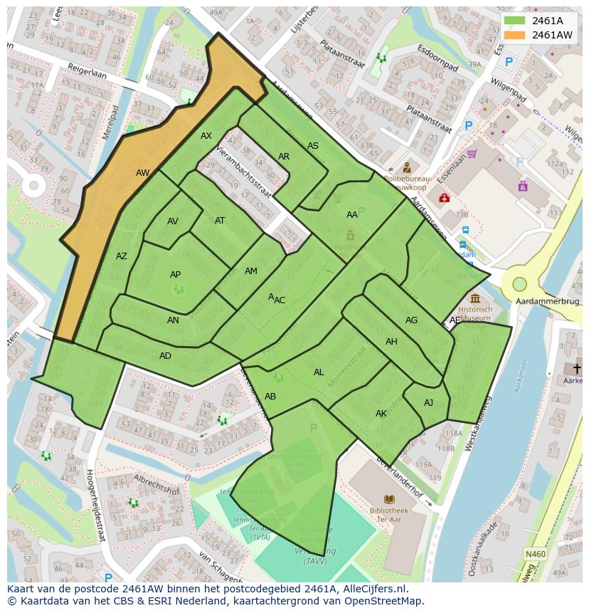 Afbeelding van het postcodegebied 2461 AW op de kaart.